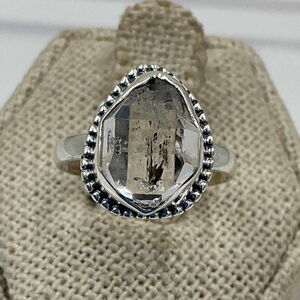 Sterling Silver Bezeled Herkimer Diamond Ring - Size 6 - Clarity, Intuition & Al